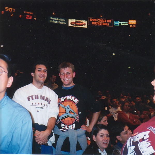 Mike Greenfield and Greg Patselas at the 1998 Preseason NIT, prior to the game between Stanford and North Carolina