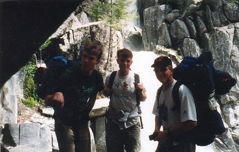 Jeff, Nathan, Alan (behind camera), and Mike (can't remember last names) hiking in Yosemite