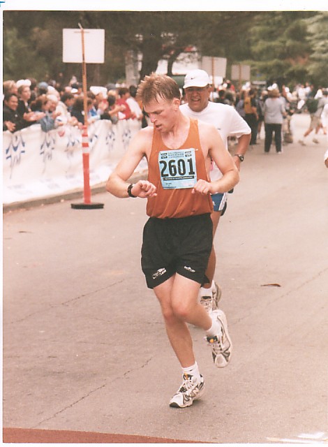 Mike Greenfield, finishing the 2001 San Francisco Marathon